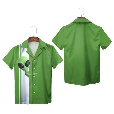 Green Alien Minimalist Stripe Hawaiian Shirt