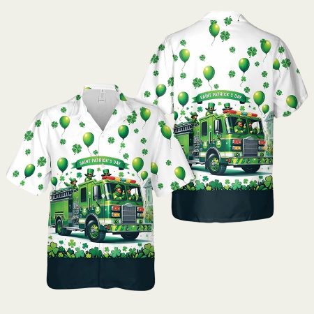 Green Fire Truck Patrick’s Day Hawaiian Shirt