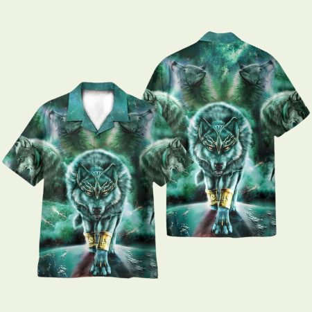 Green King Wolf Hawaiian Shirt