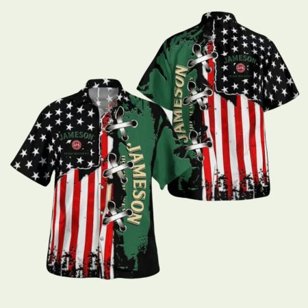 Green Us Flag Stars Jagermeister Hawaiian Shirt