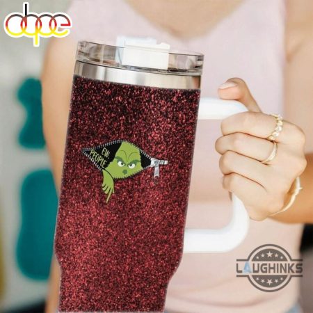 Grinch Christmas Ew People Grinch Zipper Faux Gliiter Red Cups Merry Grinchmas Xmas Travel Mugs Printed 30oz or 40oz Quencher Tumbler LN