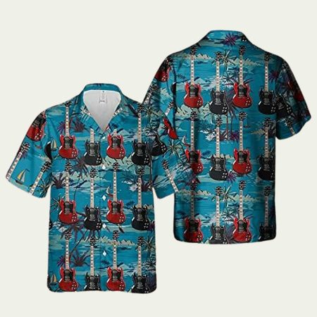 Guitar Lover Button Down Mens Hawaiian Shirt