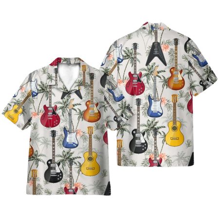 Guitar Tropical Vintage Leaves Pattern Hawaiian Shirt
