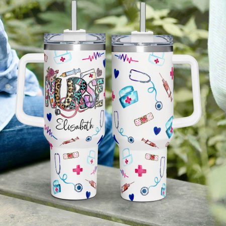Personalized Nurse Printed 30oz or 40oz Quencher Tumbler LN – Gift For Nurse
