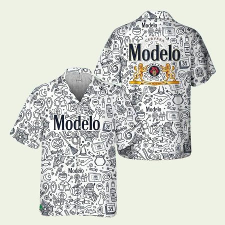 Halloween Doodle Art Modelo Beer Hawaiian Shirt