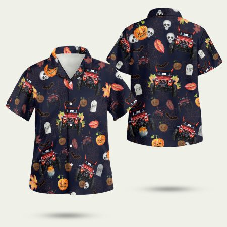 Halloween jeep and pumpkin Hawaiian Shirt