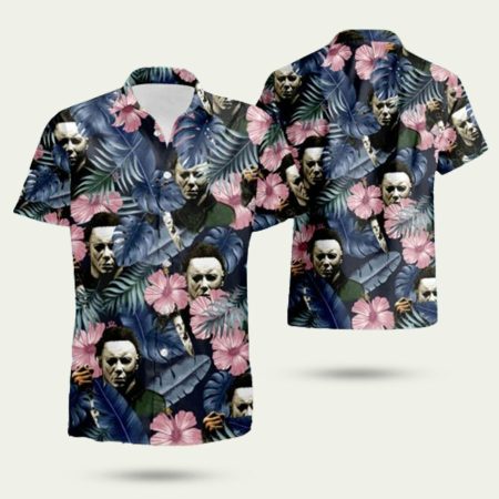 Halloween Michael Myers Floral Pattern Hawaiian Shirt