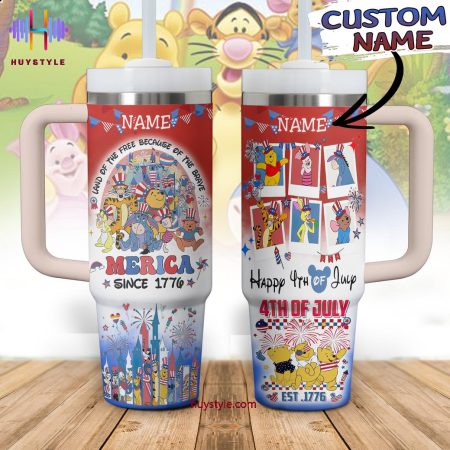 Happy 4th Of July Since 1776 Winnie The Pooh Quencher 30oz or 40oz Stainless Steel Tumbler With Handle NVA