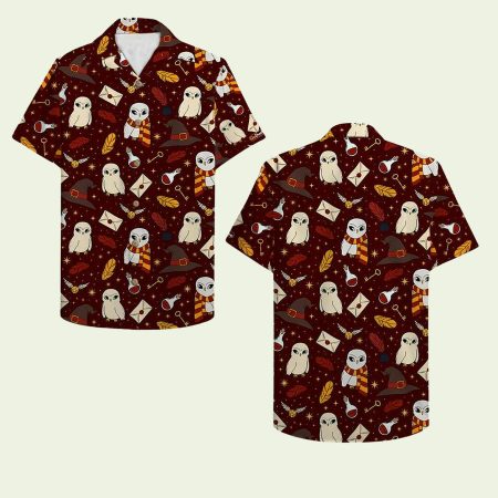 Hat Owl Seamless Pattern Hawaiian Shirt