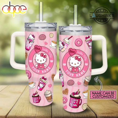 Hello Kitty Hello Kitty Cup Christmas Gift For Coffee Lovers Custom Sanrio Hello Kitty I Love You A Latte Printed 30oz or 40oz Quencher Tumbler LN