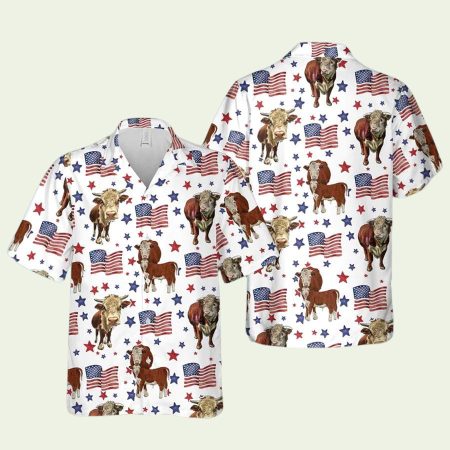 Hereford American Flag Pattern Hawaiian Shirt