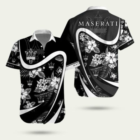 Hibiscus Flower Racing Car Maserati Logo Hawaiian Shirt
