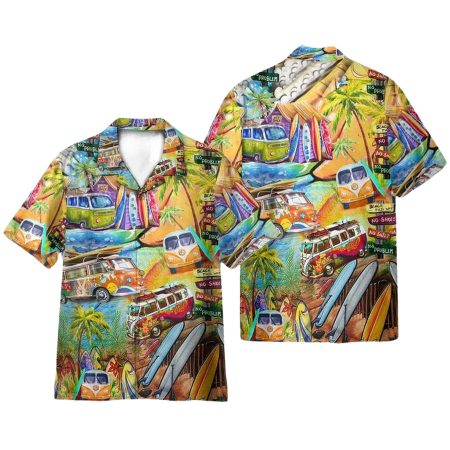 Hippie Bus Floral Pattern Hawaiian Shirt