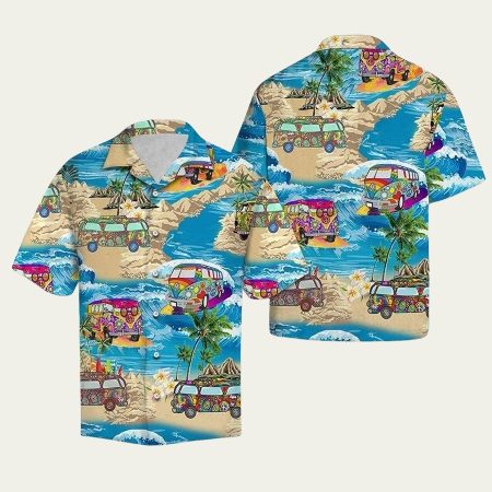 Hippie bus summer vacation hawaiian shirt