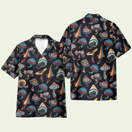Hippie Mushroom Black Pattern Hawaiian Shirt