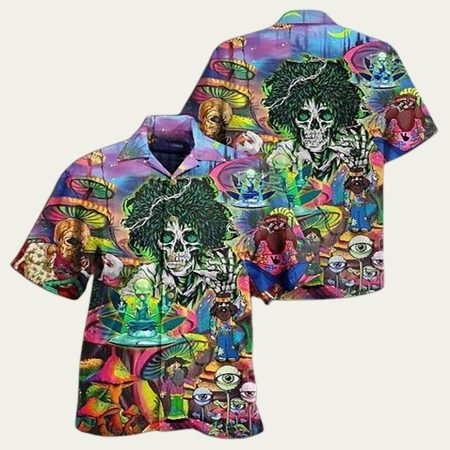 Hippie Skull Alien Mix Color Hawaiian Shirt
