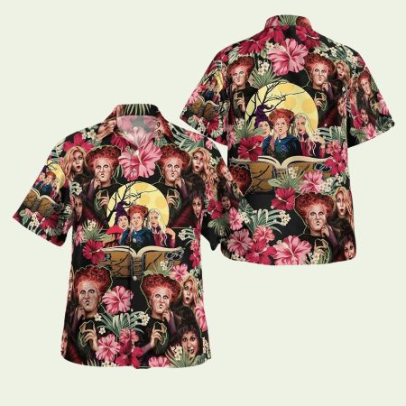 Hocus Pocus Halloween Hibiscus Flower Hawaiian Shirt