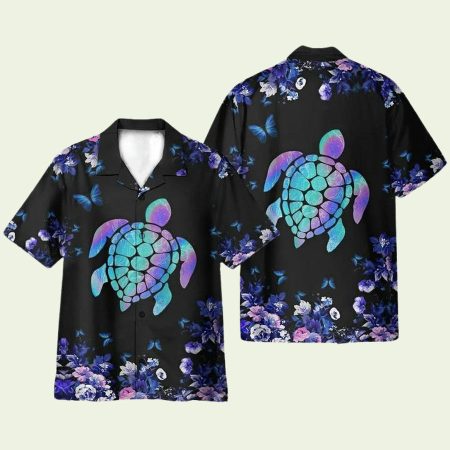 Holographic Turtle And Butterflies Hawaiian Shirt
