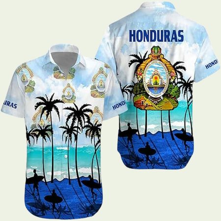 Honduras Pride Symbol Beach And Palm Tree Summer Pattern Hawaiian Shirt