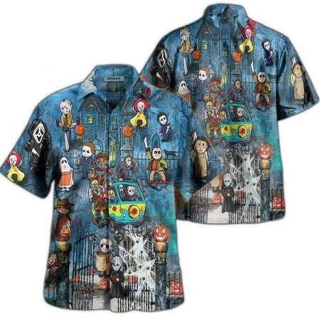 Horror characters halloween in scoobydoo hawaiian shirt