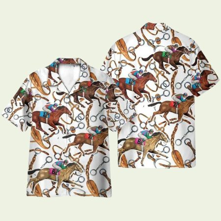Horse Racing White Pattern Hawaiian Shirt