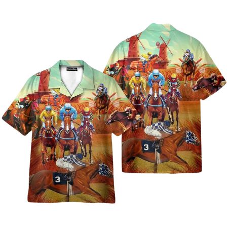 Horses Racing On Pasture Hawaiian Shirt