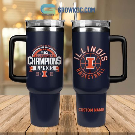 Illinois Fighting Illini 4 Times Big Ten Men’s Basketball Champions 30oz or 40oz Stainless Tumbler With Handle NVA