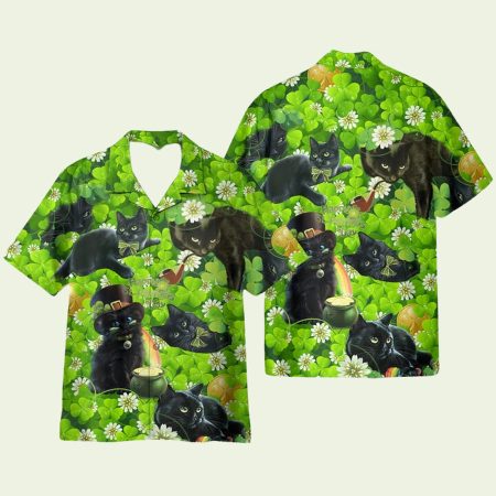 Irish Black Cat So Cute St Patricks Day Hawaiian Shirt