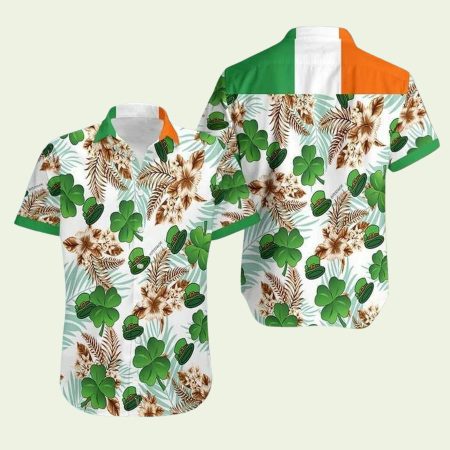 Irish Pride Shamrock St Patrick White Green Hawaiian Shirt