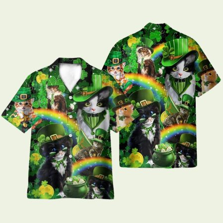 Irish Saint Patrick’s Day Cats Shamrocks Shirt For Pet Lover Hawaiian Shirt