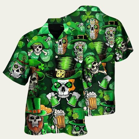 Irish Skull St Patrick’s Day Green Light Hawaiian Shirt