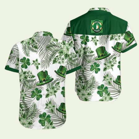 Irish St Patricks Day Green Hat And Shamrock Floral Hawaiian Shirt
