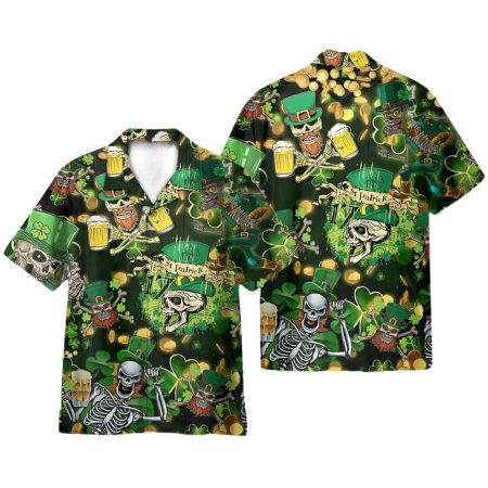 Irish St Patrick’s Day Skeleton Hawaiian Shirt