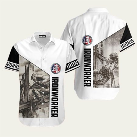 Ironworker Black White Hawaiian Shirt