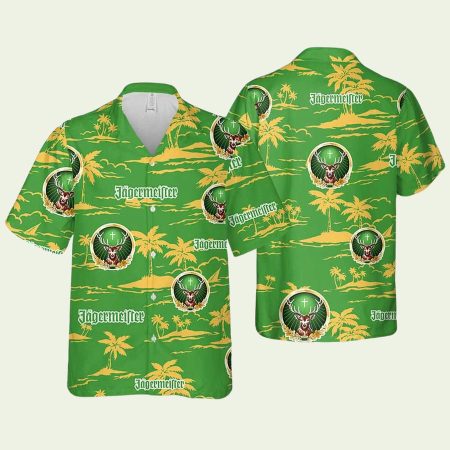 Jagermeister TRopical Green Pattern Hawaiian Shirt