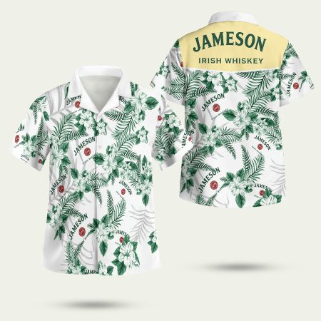 Jameson Irish Whiskey Tropical White Pattern Hawaiian Shirt