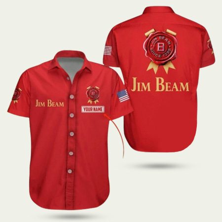 Personalized Jim Beam Whiskey Red Pattern Hawaiian Shirt