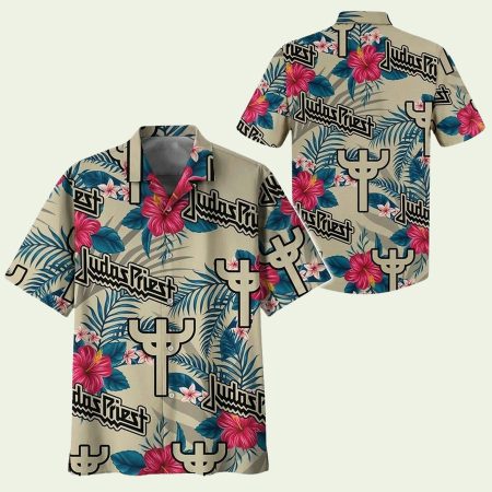 Judas Priest Hibiscus Flower Hawaiian Shirt