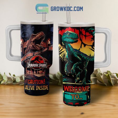 Jurassic Park Caution Alive Inside 30oz or 40oz Stainless Tumbler With Handle NVA