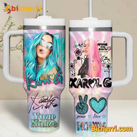 Karol G Peace Love Bichota Custom Name 30oz or 40oz Stainless Tumbler With Handle NVA