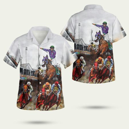 Kentucky Derby Horse Racing White Hawaiian Shirt