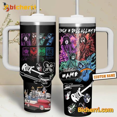 Kiss Band Rock N Roll All Nite Custom Name 30oz or 40oz Stainless Tumbler With Handle NVA