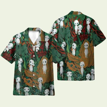 Kodama In Tropical Green Leaves Hawaiian Shirt