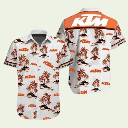 Ktm Racing Palm Tree White Hawaiian Shirt