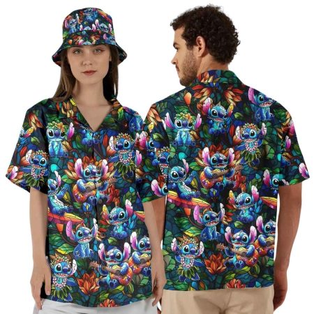 Lilo And Stitch Aloha Summer Vacation Floral And Leaves Hawaiian Shirt