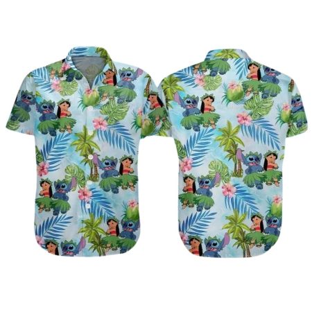 Lilo And Stitch Palm Leaves Hawaiian Shirt