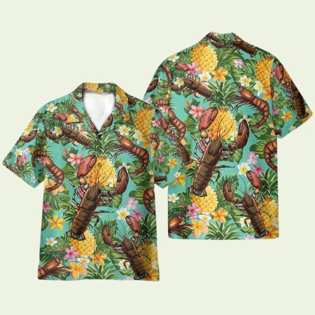 Lobster Tropical Leaves Pattern Hawaiian Shirt