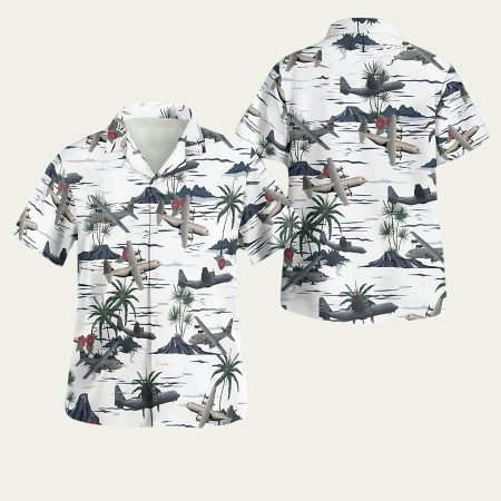 Lockheed Martin C130J Super Hercules Button Hawaiian Shirt