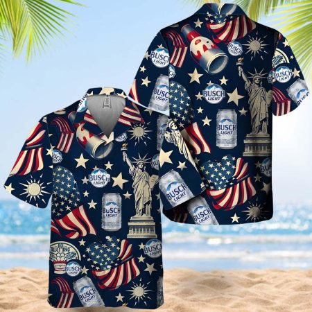Busch Light Beer Us Liberties Vintage Hawaiian Shirt, Us Flag Busch Light Button Down Short Sleeve Shirt, Busch Light Summer Beach Aloha Shirts
