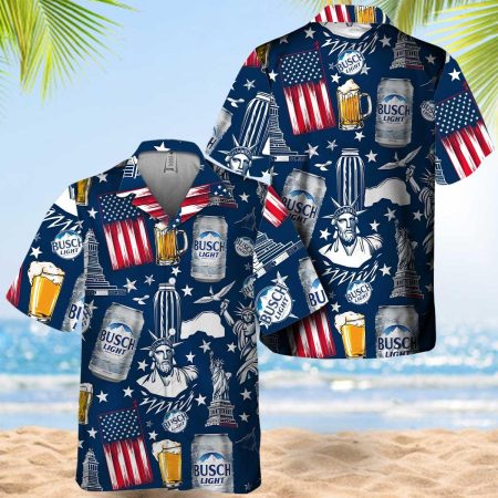 Busch Light Beer Us Liberties Vintage Hawaiian Shirt, Us Flag Busch Light Button Down Short Sleeve Shirt, Busch Light Summer Beach Aloha Shirts